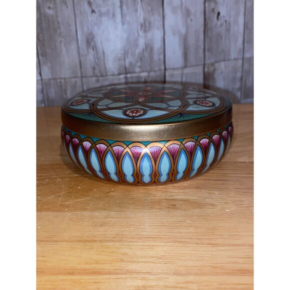 Decorative Meister Round Candy Tin Mandala Floral Pattern Gold Accents Brazil - Picture 2 of 8